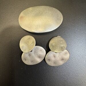 Premier Designs Pendant and Clip Earrings Hammered Silver Tone Pewter Vintage